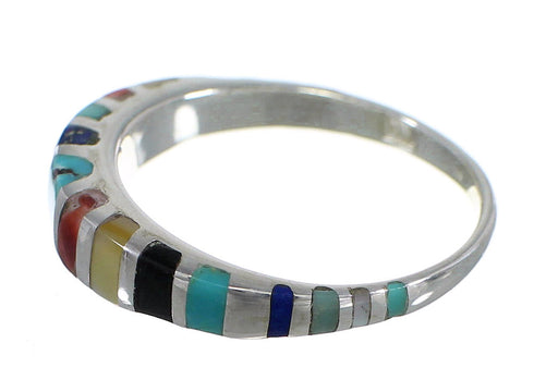 Southwest Multicolor Inlay Silver Ring Size 5-1/2 QX77912